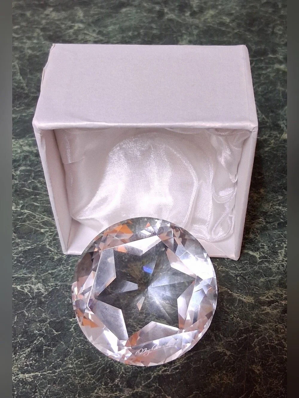 Oleg Cassini Clear Crystal Decorative Paperweight Round Diamond